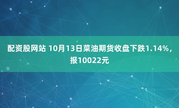 配资股网站 10月13日菜油期货收盘下跌1.14%,报10022元